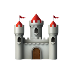 Castle Emoji – Fortress Icon Castle emoji with grey stone towers and red flags