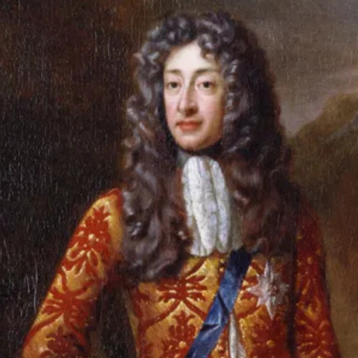 Portrait painting of James Francis Edward Stuart, the Old Pretender, in ornate red and gold robes